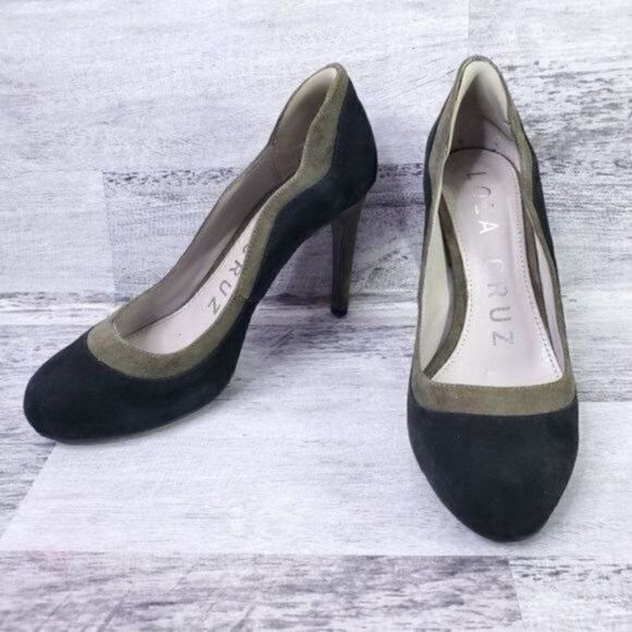 Lola Cruz Two Tone Round Toe Suede Pump Black Green sz 37 Women's sz 7 - Picture 3 of 8